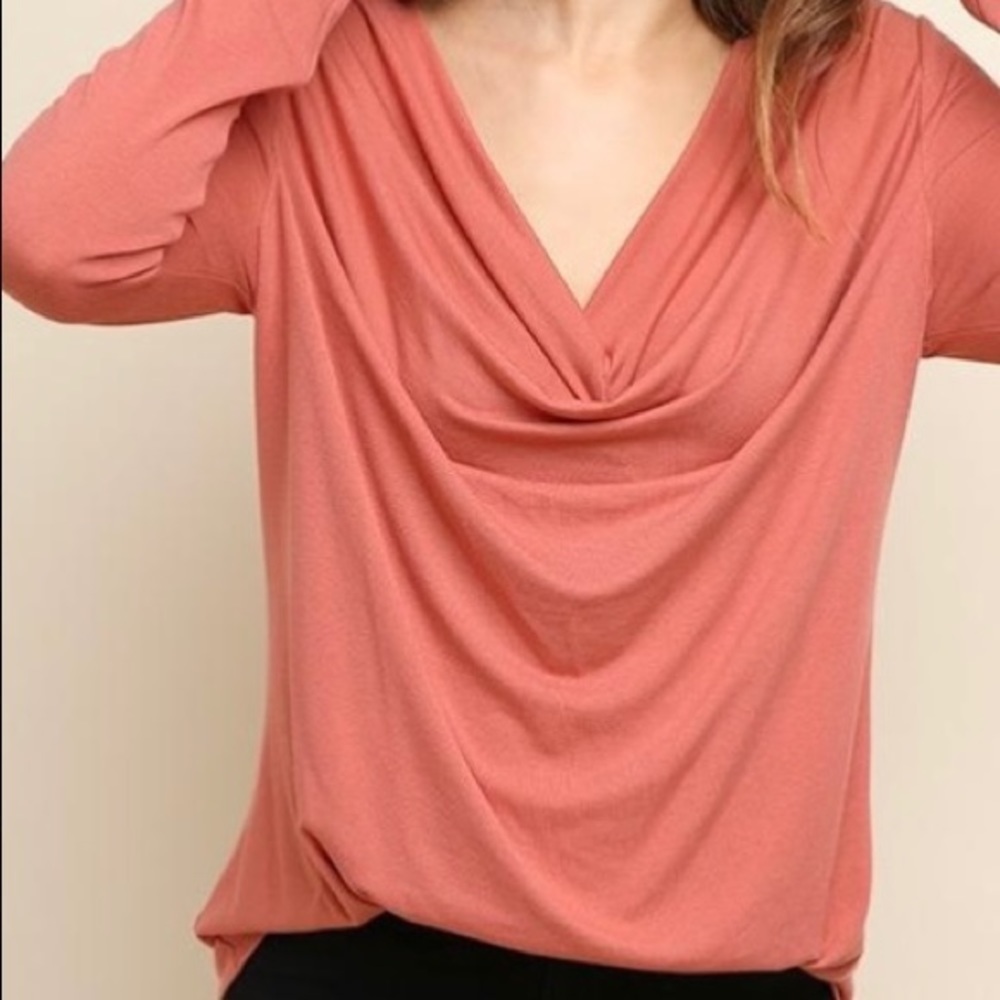 Long sleeve drop front salmon colored top